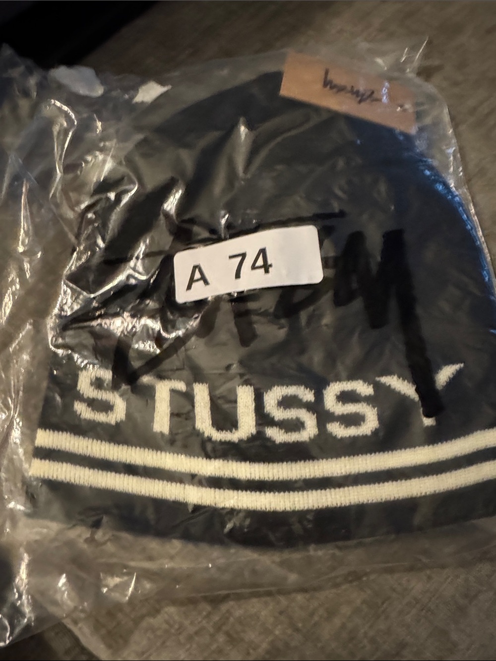 Stussy Black and White Logo Knit skull Cap